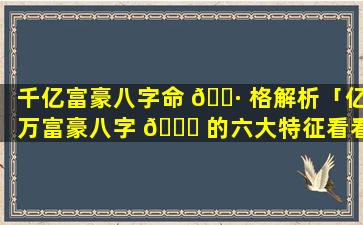 千亿富豪八字命 🌷 格解析「亿万富豪八字 🐒 的六大特征看看你有吗」